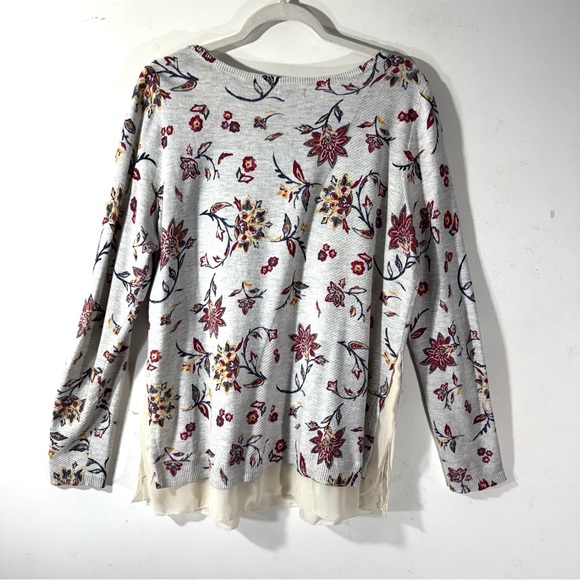 Lucky Brand Chiffon Trim Waffle Knit Floral Top - Picture 6 of 10